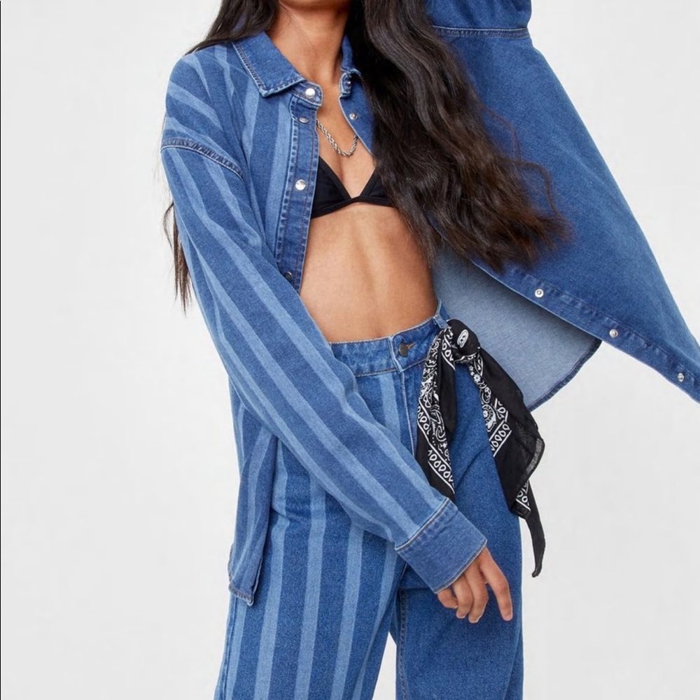 Nasty Gal Two Toned Striped Oversized Denim Jacket size US 6